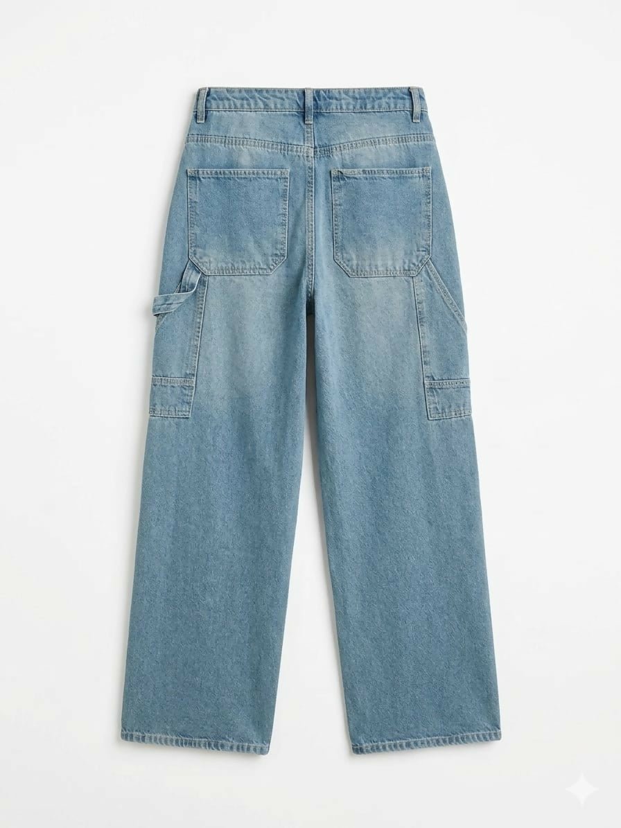 Light Wash Denim Cargo Jeans