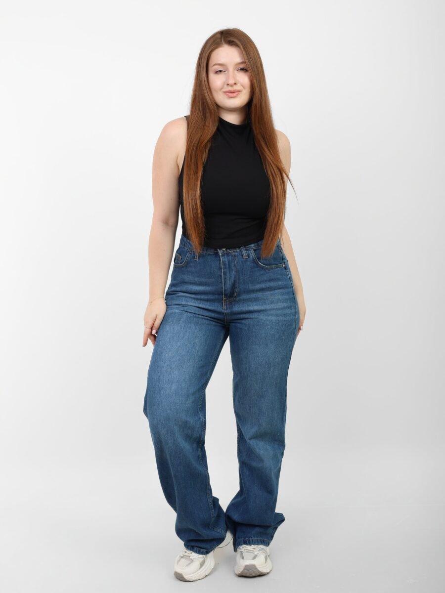 Dark Blue High-Waist Straight Leg Denim