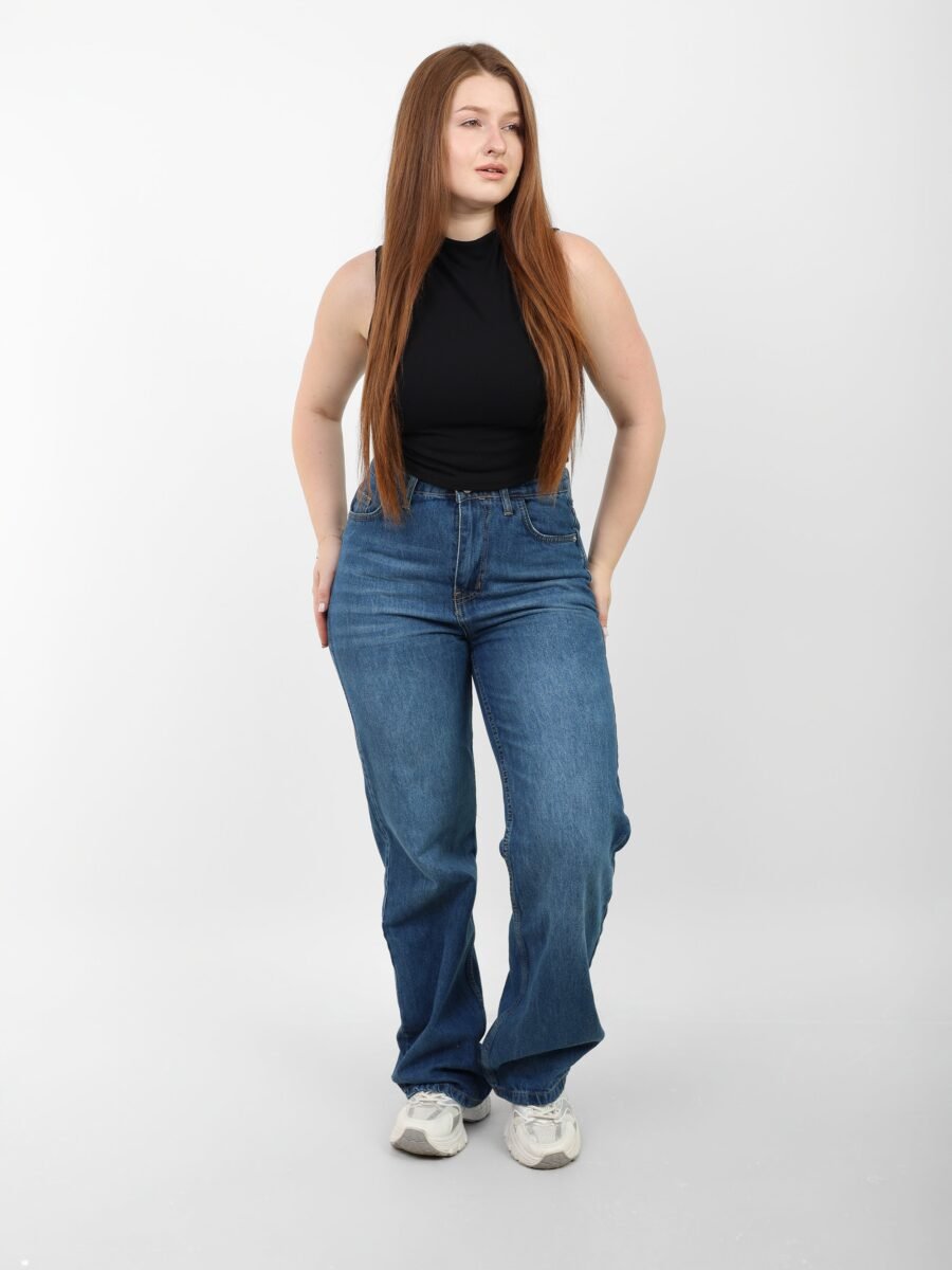 Dark Blue High-Waist Straight Leg Denim