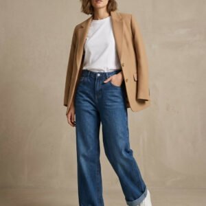 Roll-Up Wide-Leg Denim Jeans