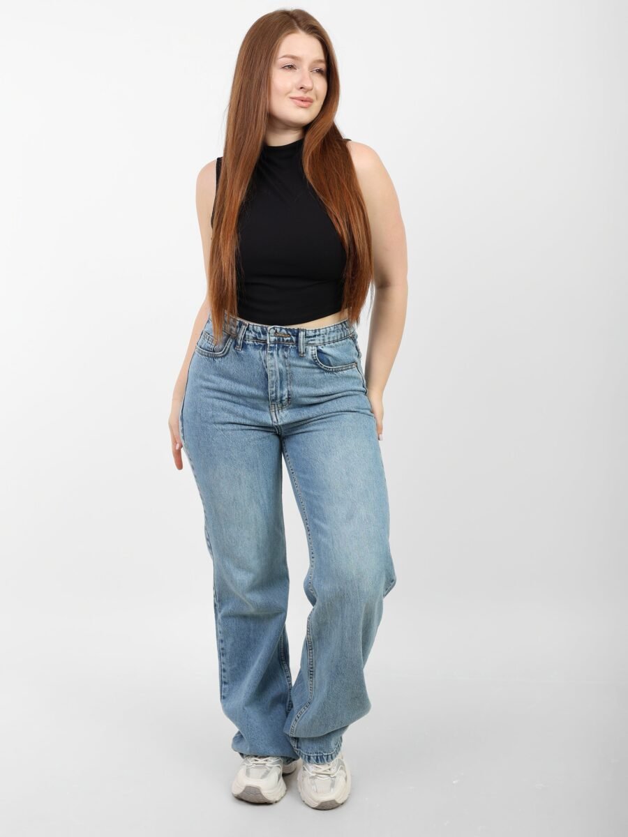 Blue High-Waist Straight Leg Denim