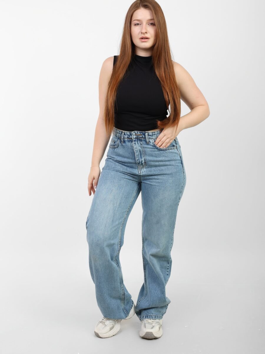 Blue High-Waist Straight Leg Denim