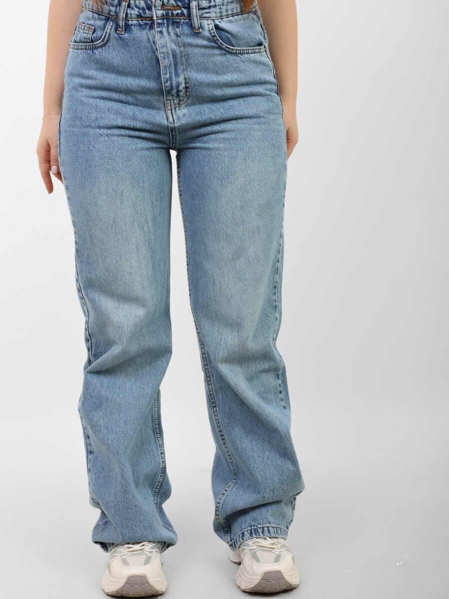 Blue High-Waist Straight Leg Denim