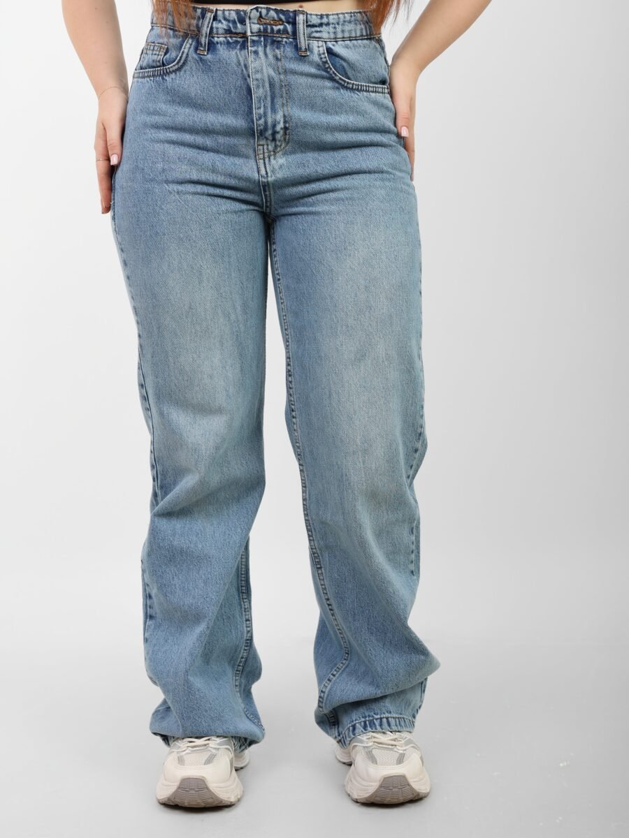 Blue High-Waist Straight Leg Denim