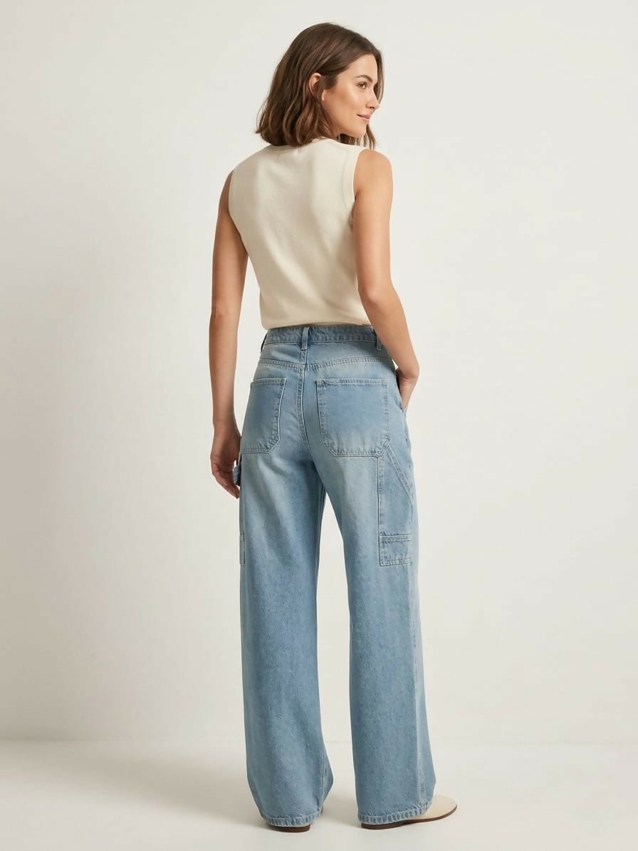 Light Wash Denim Cargo Jeans