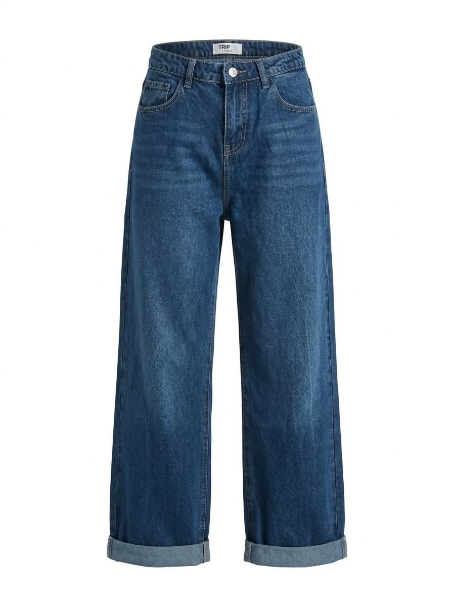 Roll-Up Wide-Leg Denim Jeans