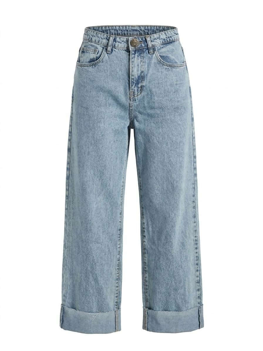 Light Wash Cuffed Wide-Leg Denim Jeans
