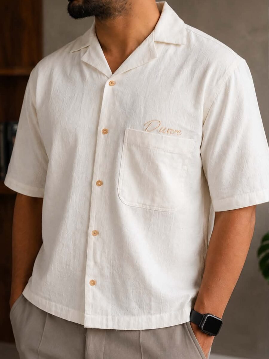 Embroidered cuban off white Shirt